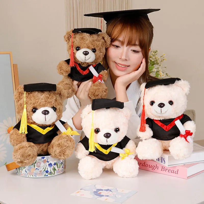 25cm Graduation Dr.Bear Plush Toy Cute Christmas Hat Teddy Bear Soft Doll Boys Girls Students Graduation Gift
