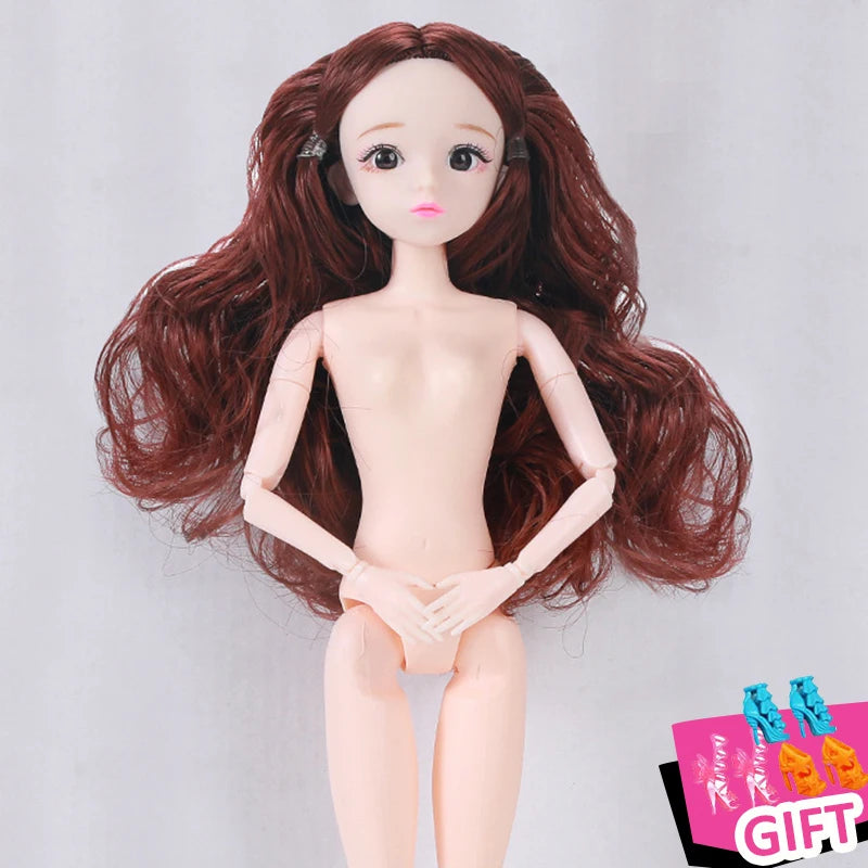 30cm Barbie Naked Body with Head Pretty Hair Joint Moveable Dolls Toys for Girls 3d Simulation Eye 1/6 Bjd Dress Up Toy Princess