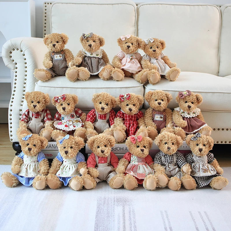2 pcs/lot 26cm Lovely Couple Teddy Bear With Cloth Plush Toys Dolls Stuffed Toy Kids Baby Children Girl Birthday Christmas Gift