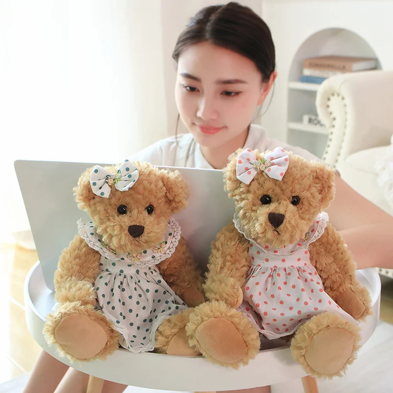 2 pcs/lot 26cm Lovely Couple Teddy Bear With Cloth Plush Toys Dolls Stuffed Toy Kids Baby Children Girl Birthday Christmas Gift