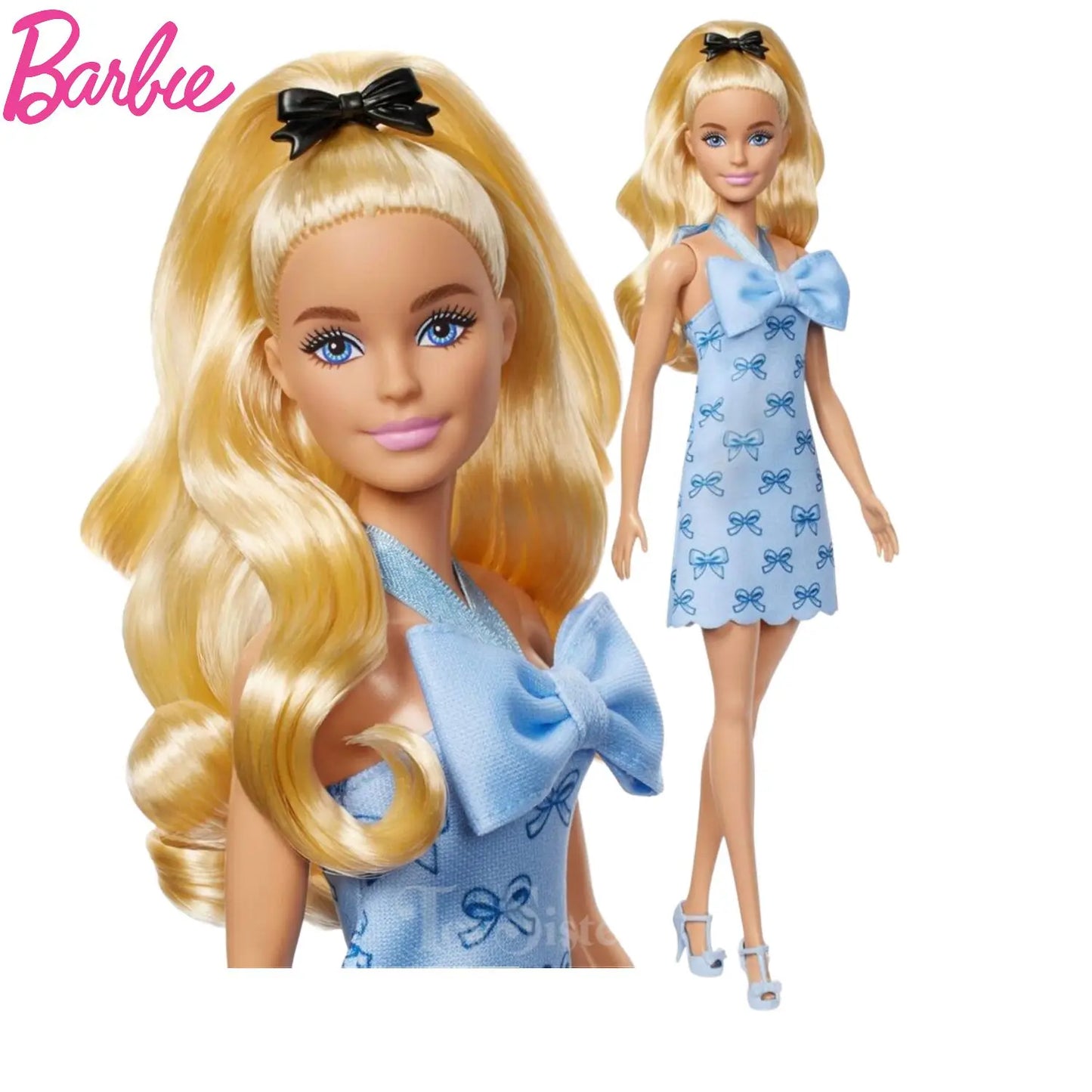 2025 Original Mattel Barbie Fashionistas Doll #237 Blue Bow Halter Dress Blonde Ponytail Dolls for Girls Toys for Children Gifts