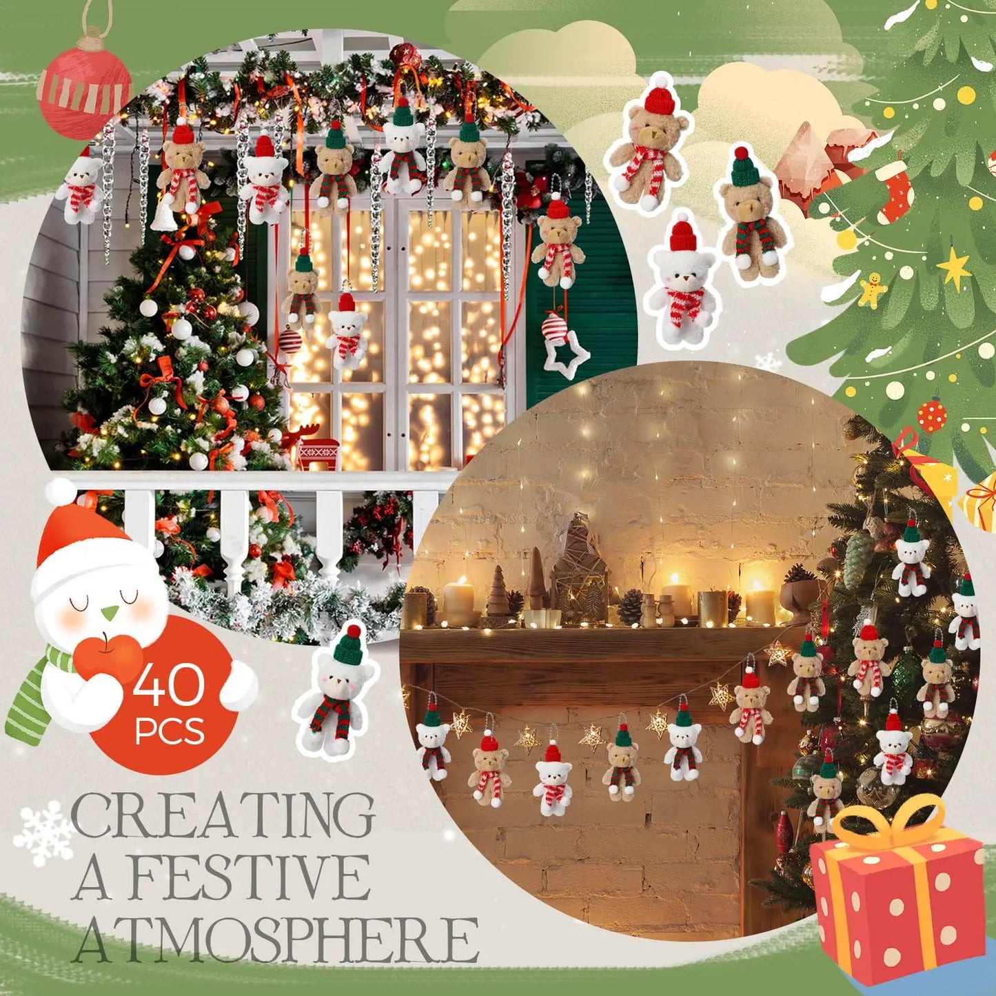 Christmas Stuffed Animal Bear Christmas Small Plush Cute Bear Stuffed Animals Xmas Toys for Birthday Decorations Party Favors