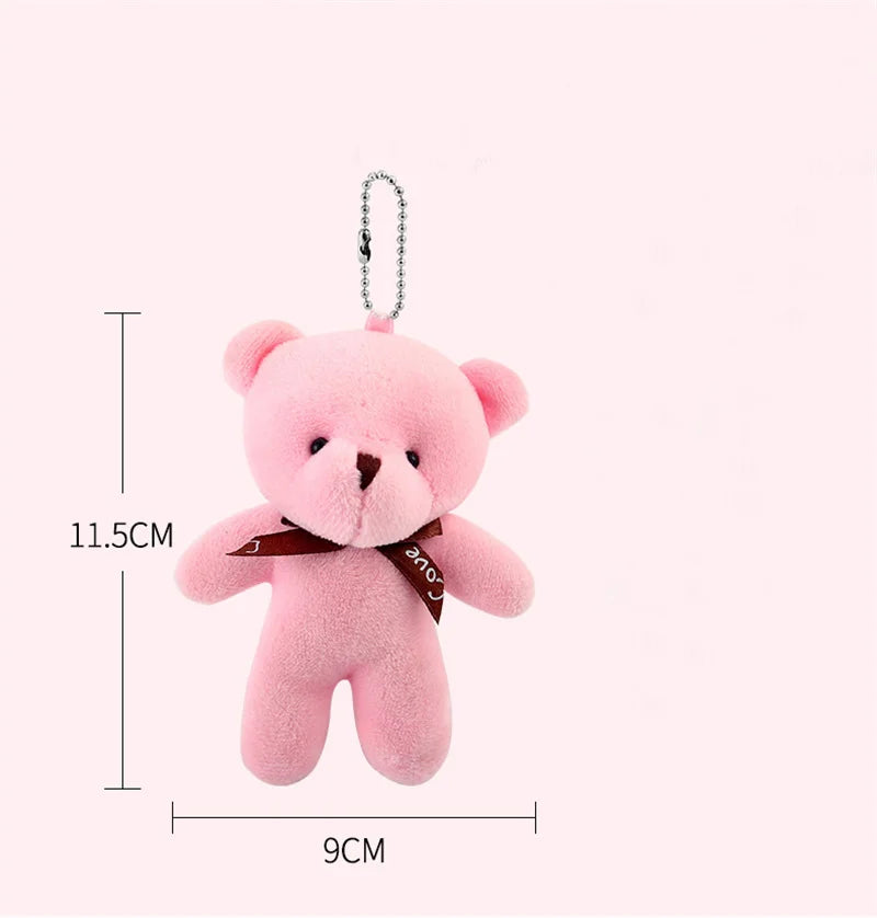 10pcs/pack 12cm Mini Bow Tie Teddy Bear Pendant Plush Toy Colorful Teddy Plush Keychain