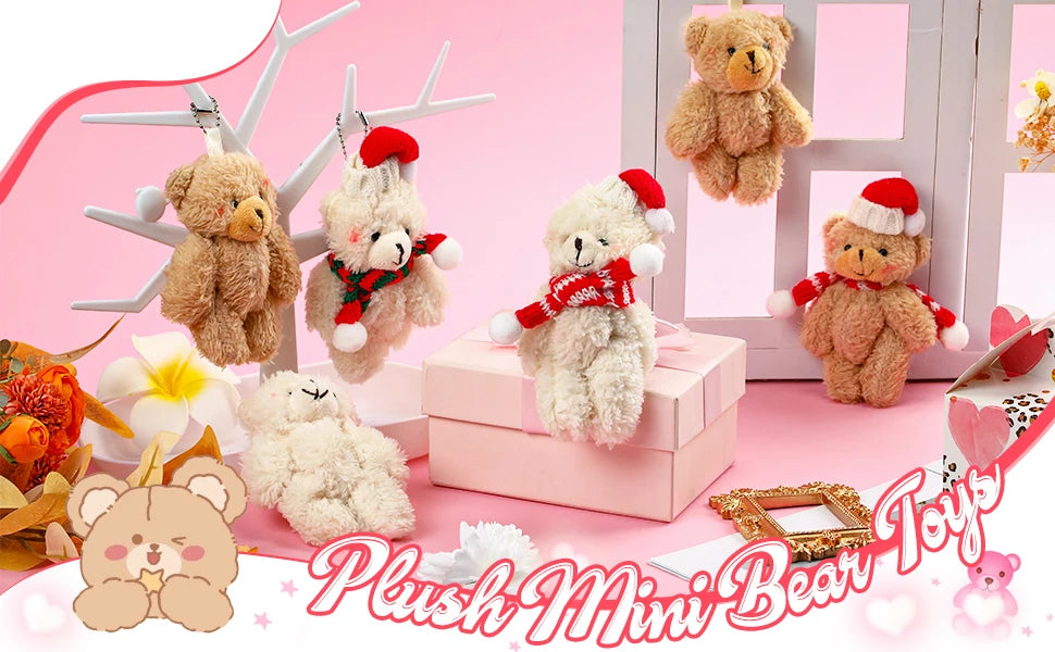 Christmas Stuffed Animal Bear Plush Mini Joint Bear Toys Stuffed Animal Toys Xmas Toys for Birthday Decorations Party Favors