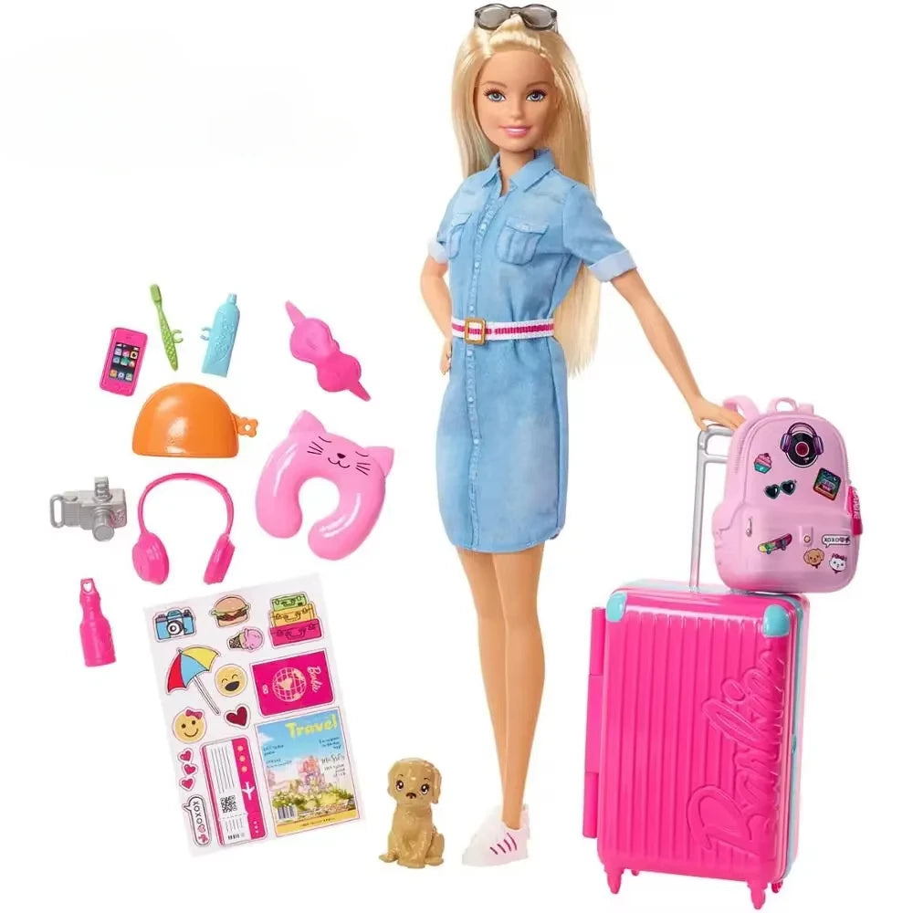 Original Travel Barbie Doll with Clothes Accessories Brinquedos Barbie Doll Toys for Children Juguete Baby Toys for Girls Boneca
