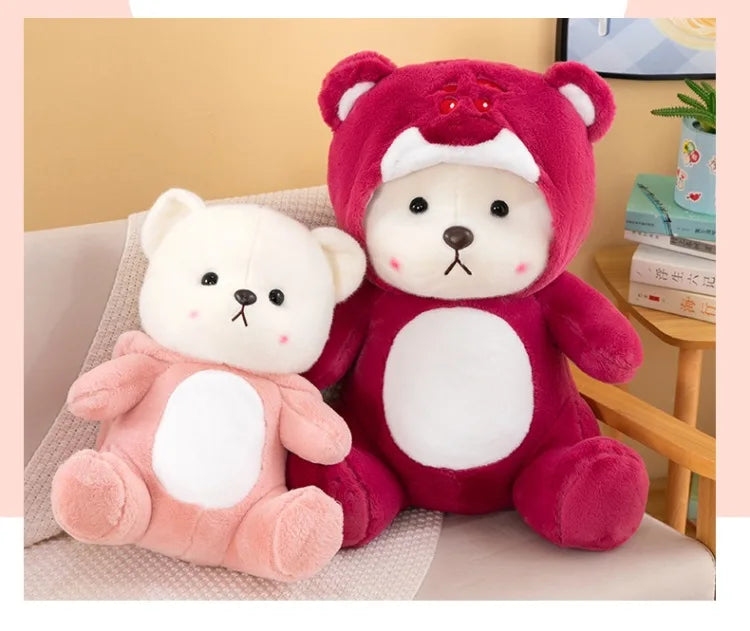50cm Stitch Transforms Cute Bear Doll Stitch Teddy Bear Plush Toys Strawberry Bear Valentine's Day Gift for Girls