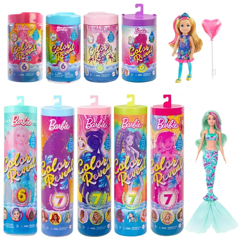 Barbie Color Reveal Doll Accessories with Surprises Mermaid Series Party Water Reveal Series Neon Tie-Dye Series Toy Kids Gift