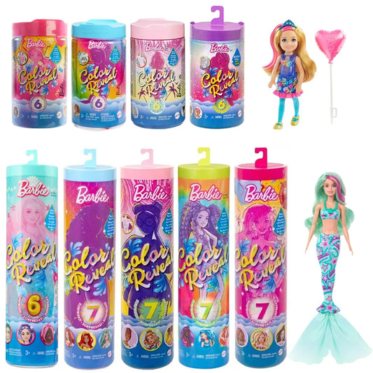 Barbie Color Reveal Doll Accessories with Surprises Mermaid Series Party Water Reveal Series Neon Tie-Dye Series Toy Kids Gift