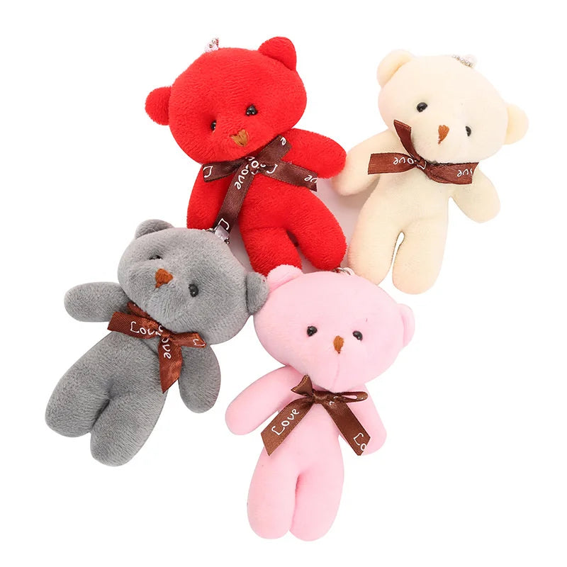 10pcs/pack 12cm Mini Bow Tie Teddy Bear Pendant Plush Toy Colorful Teddy Plush Keychain