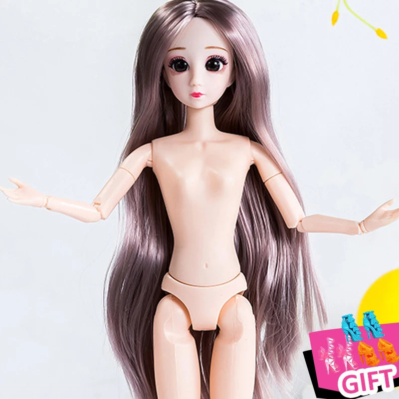 30cm Barbie Naked Body with Head Pretty Hair Joint Moveable Dolls Toys for Girls 3d Simulation Eye 1/6 Bjd Dress Up Toy Princess