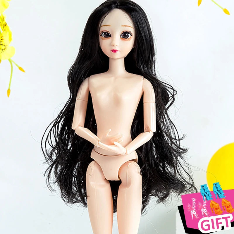 30cm Barbie Naked Body with Head Pretty Hair Joint Moveable Dolls Toys for Girls 3d Simulation Eye 1/6 Bjd Dress Up Toy Princess