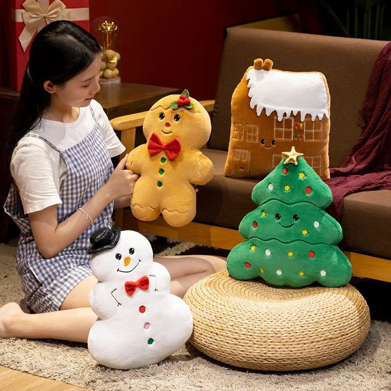 Kawaii Cartoon Christmas Series Plush Doll Pillow Snowman House Gingerbread Man Christmas Tree Plush Toy Home Holiday Decoration