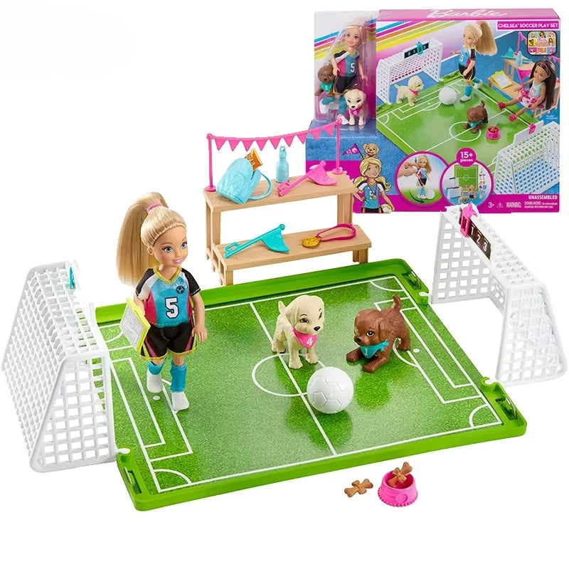 Original Barbie Dolls  Chelsea Dreamhouse Adventures Doll 6 Inch Football Uniform Blonde Girls Accessories Toys for Children Set