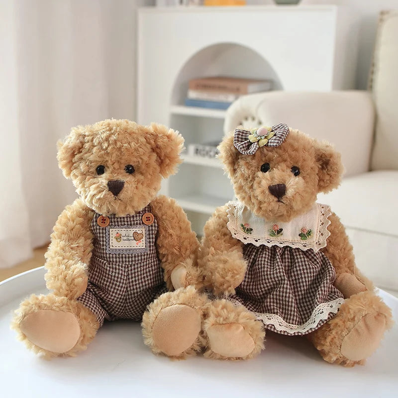 2 pcs/lot 26cm Lovely Couple Teddy Bear With Cloth Plush Toys Dolls Stuffed Toy Kids Baby Children Girl Birthday Christmas Gift