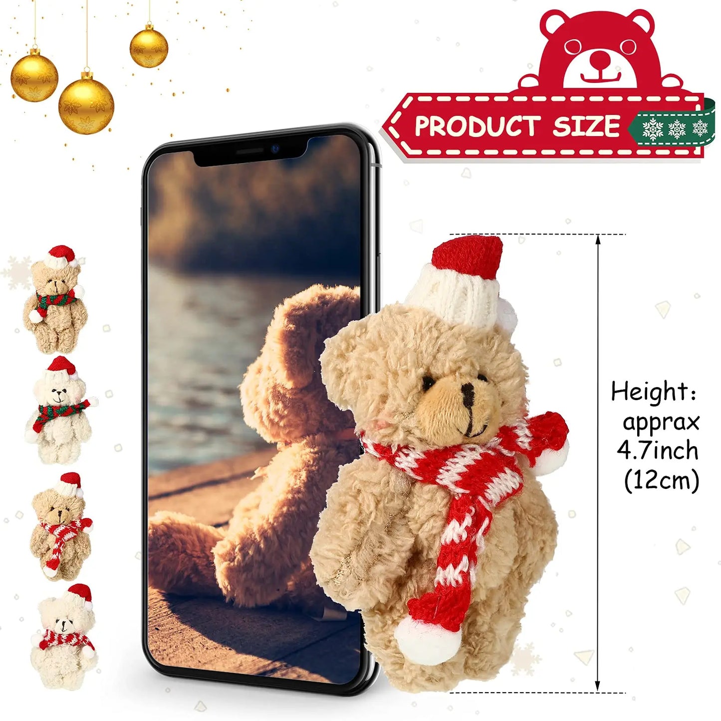 Christmas Stuffed Animal Bear Plush Mini Joint Bear Toys Stuffed Animal Toys Xmas Toys for Birthday Decorations Party Favors
