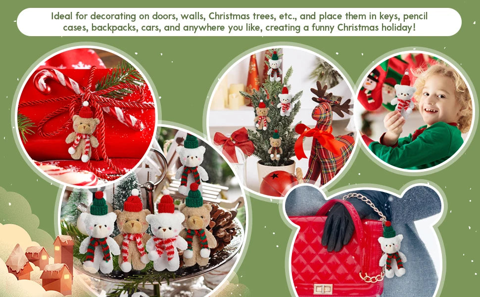 Christmas Stuffed Animal Bear Christmas Small Plush Cute Bear Stuffed Animals Xmas Toys for Birthday Decorations Party Favors