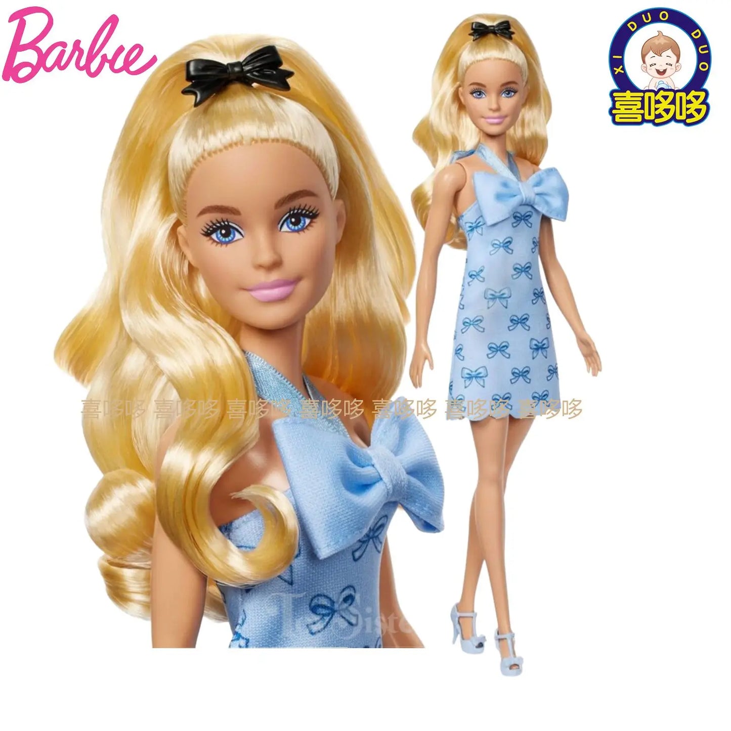 2025 Original Mattel Barbie Fashionistas Doll #237 Blue Bow Halter Dress Blonde Ponytail Dolls for Girls Toys for Children Gifts