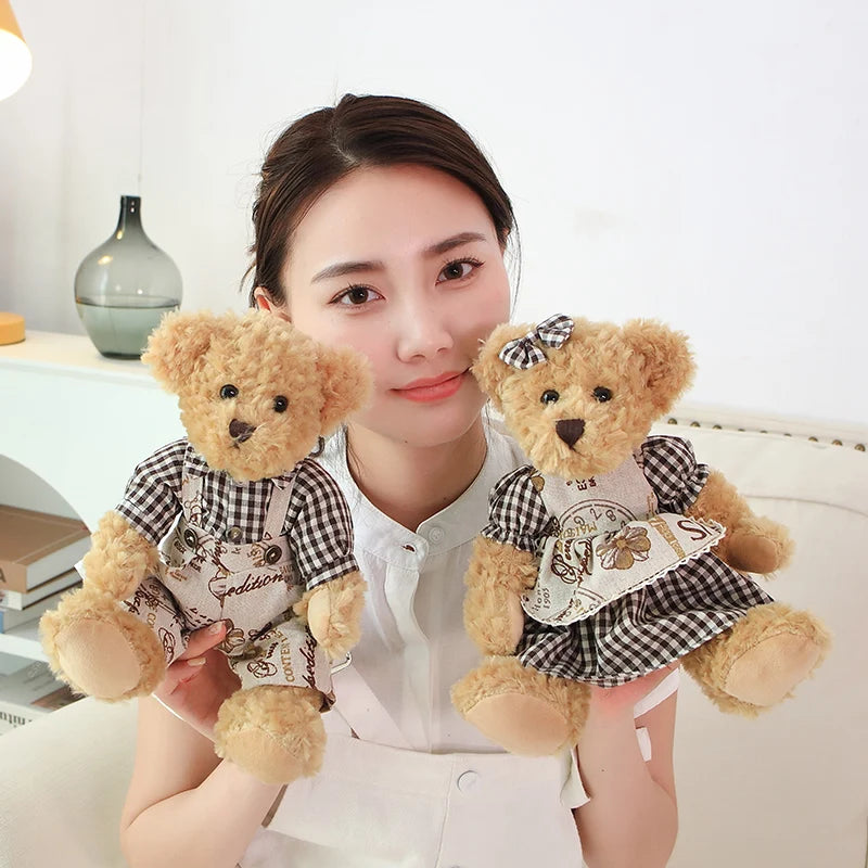2 pcs/lot 26cm Lovely Couple Teddy Bear With Cloth Plush Toys Dolls Stuffed Toy Kids Baby Children Girl Birthday Christmas Gift