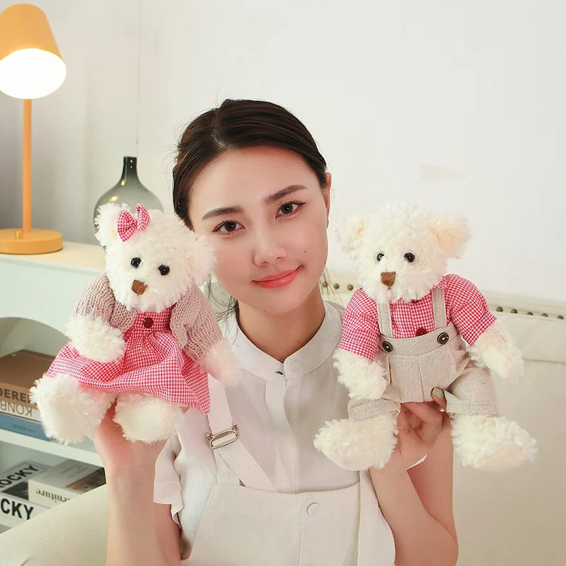 2 pcs/lot 26cm Lovely Couple Teddy Bear With Cloth Plush Toys Dolls Stuffed Toy Kids Baby Children Girl Birthday Christmas Gift