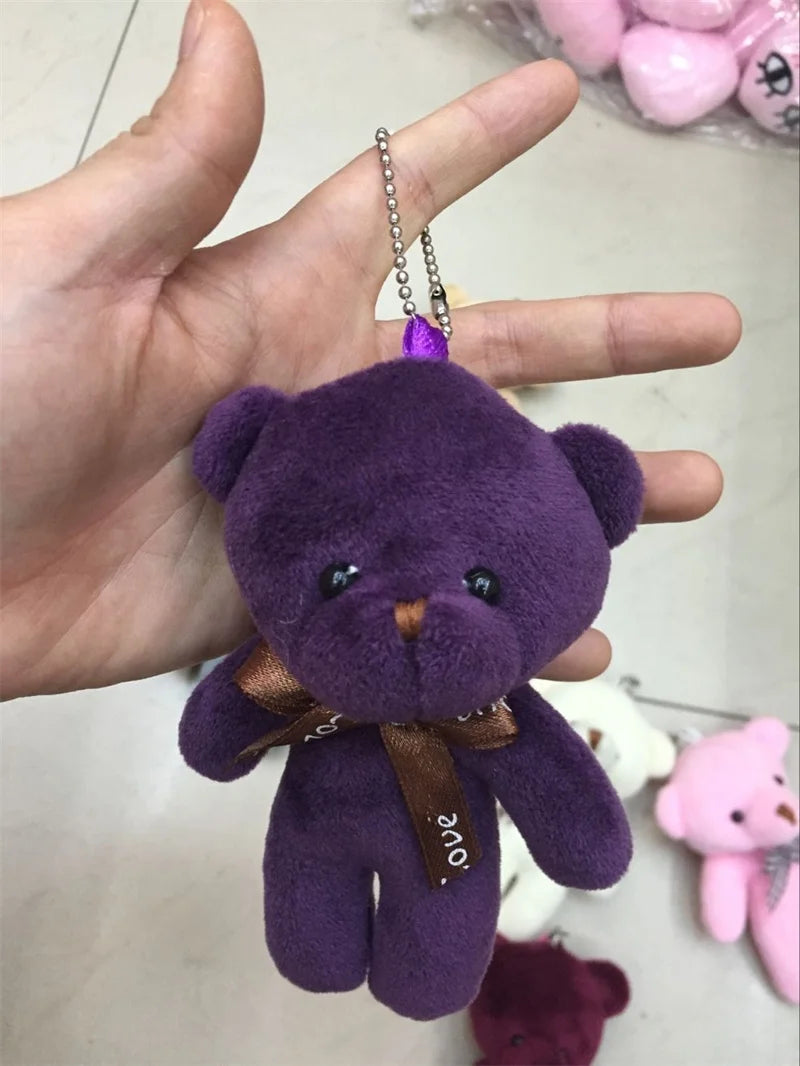 10pcs/pack 12cm Mini Bow Tie Teddy Bear Pendant Plush Toy Colorful Teddy Plush Keychain