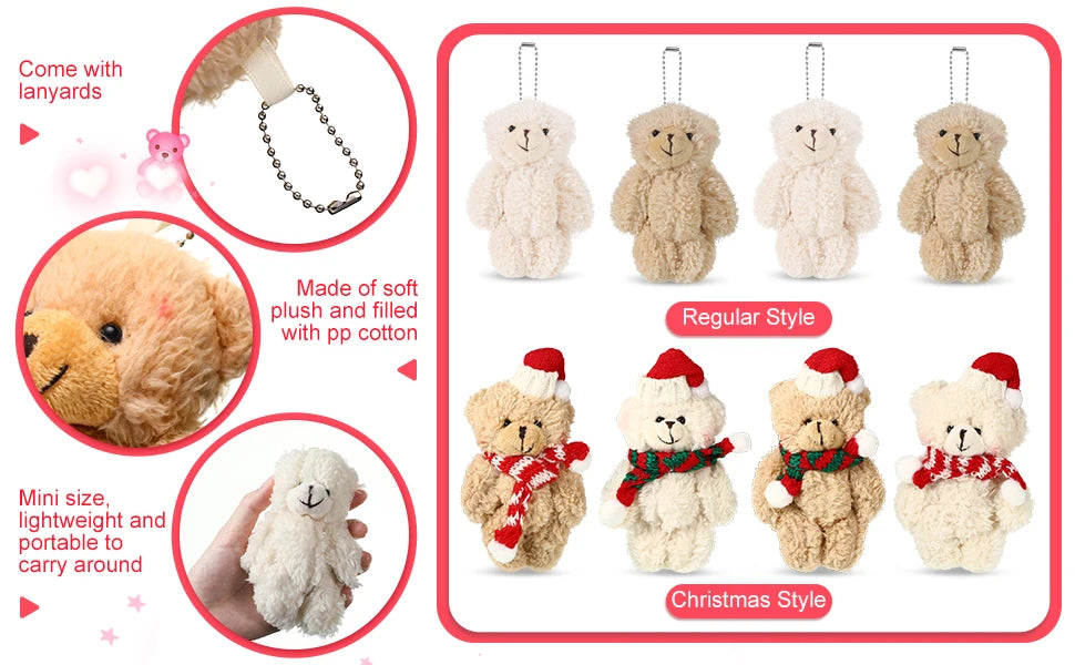Christmas Stuffed Animal Bear Plush Mini Joint Bear Toys Stuffed Animal Toys Xmas Toys for Birthday Decorations Party Favors