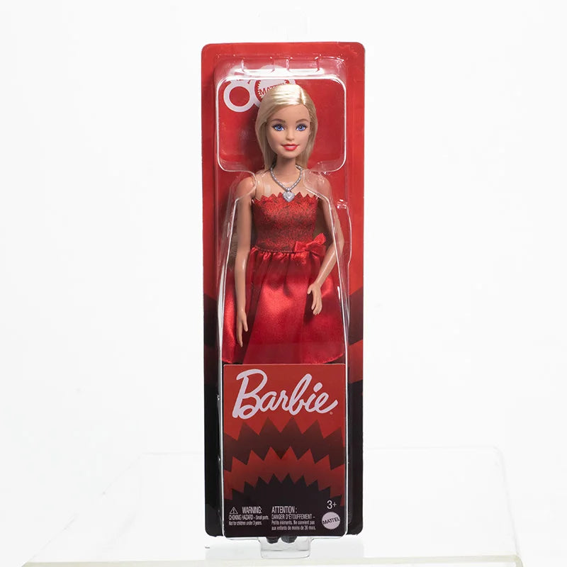 Original Barbie 80th Anniversary Celebration Fashionistas Doll Ruby-Red Dress Blonde Red with Silvery Shoes & Necklace Toys Girl