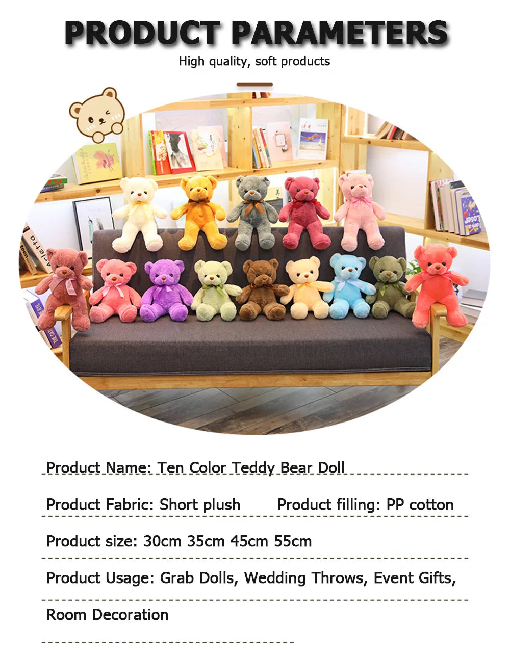 Cute Teddy Bear Plush Soft Stuffed Bear Animal Toy Plushie Kawaii Cat Baby Sleeping Toys Home Decor For Kids Girl Gifts
