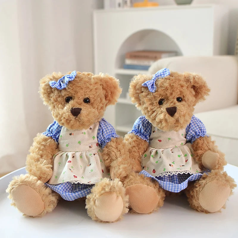 2 pcs/lot 26cm Lovely Couple Teddy Bear With Cloth Plush Toys Dolls Stuffed Toy Kids Baby Children Girl Birthday Christmas Gift