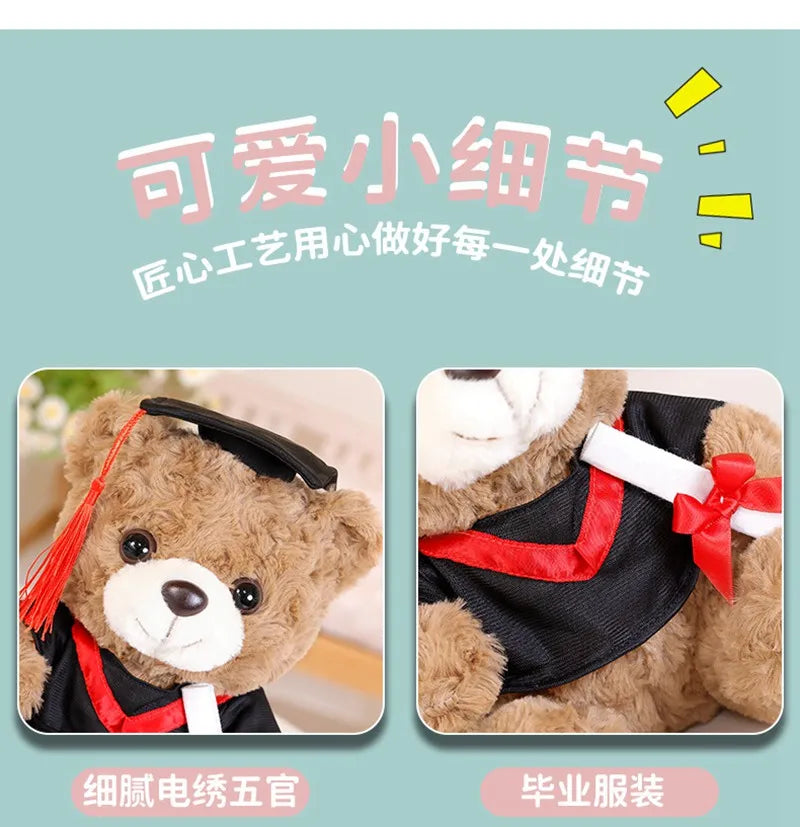 25cm Graduation Dr.Bear Plush Toy Cute Christmas Hat Teddy Bear Soft Doll Boys Girls Students Graduation Gift