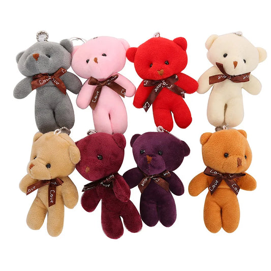 10pcs/pack 12cm Mini Bow Tie Teddy Bear Pendant Plush Toy Colorful Teddy Plush Keychain