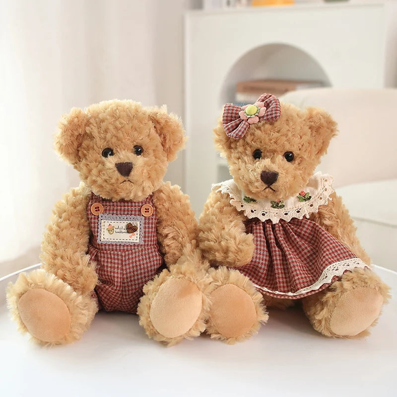 2 pcs/lot 26cm Lovely Couple Teddy Bear With Cloth Plush Toys Dolls Stuffed Toy Kids Baby Children Girl Birthday Christmas Gift