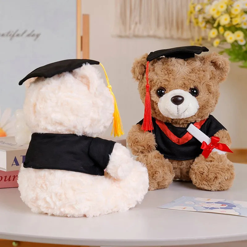 25cm Graduation Dr.Bear Plush Toy Cute Christmas Hat Teddy Bear Soft Doll Boys Girls Students Graduation Gift
