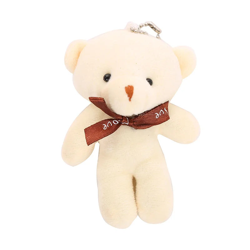 10pcs/pack 12cm Mini Bow Tie Teddy Bear Pendant Plush Toy Colorful Teddy Plush Keychain