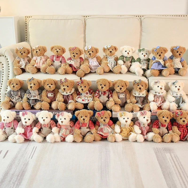 2 pcs/lot 26cm Lovely Couple Teddy Bear With Cloth Plush Toys Dolls Stuffed Toy Kids Baby Children Girl Birthday Christmas Gift