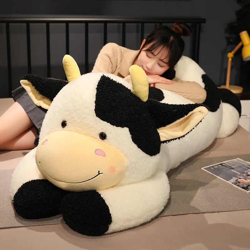 Hot 1pc 90cm Lovely Milk Cow Plush Toys Cartoon Stuffed Animal Cattle Dolls Sleeping Pillow For Baby Girls Birthday Gifts