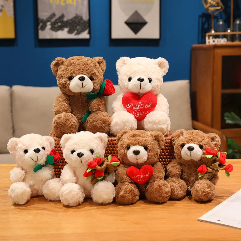 Valentine's Day Teddy Bear Soft Plush Toy Rose Flower Hats Love Heart Brown Bear Stuffed Plushies Animal Gifts For Girls