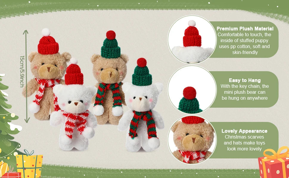 Christmas Stuffed Animal Bear Christmas Small Plush Cute Bear Stuffed Animals Xmas Toys for Birthday Decorations Party Favors