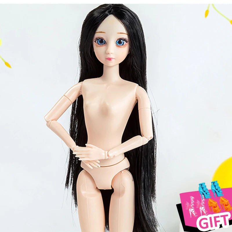30cm Barbie Naked Body with Head Pretty Hair Joint Moveable Dolls Toys for Girls 3d Simulation Eye 1/6 Bjd Dress Up Toy Princess