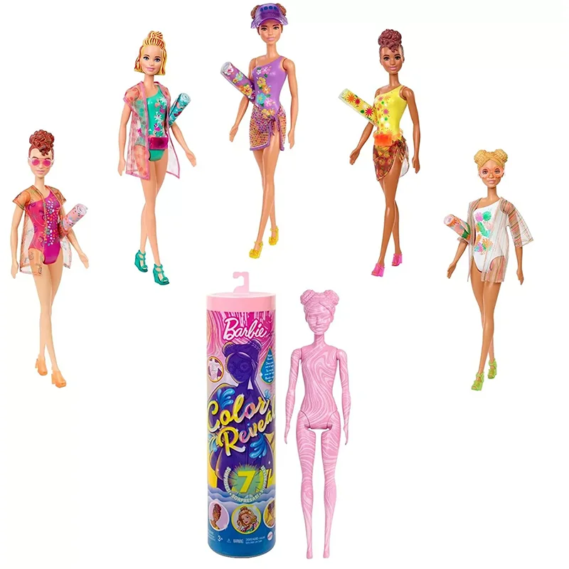 Barbie Color Reveal Doll Accessories with Surprises Mermaid Series Party Water Reveal Series Neon Tie-Dye Series Toy Kids Gift