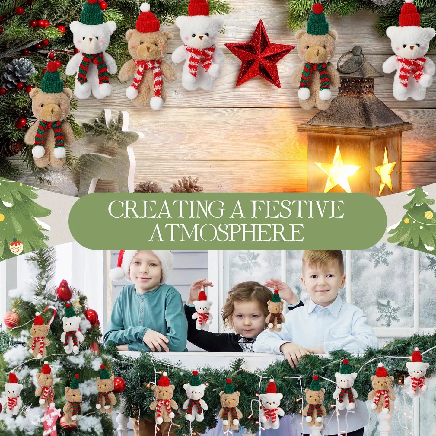 Christmas Stuffed Animal Bear Christmas Small Plush Cute Bear Stuffed Animals Xmas Toys for Birthday Decorations Party Favors