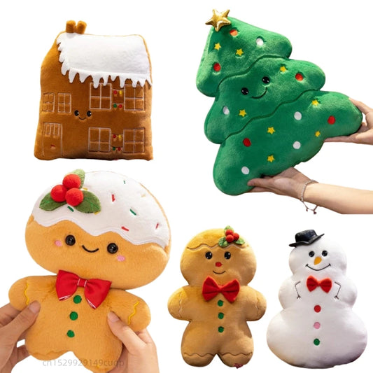 Kawaii Cartoon Christmas Series Plush Doll Pillow Snowman House Gingerbread Man Christmas Tree Plush Toy Home Holiday Decoration