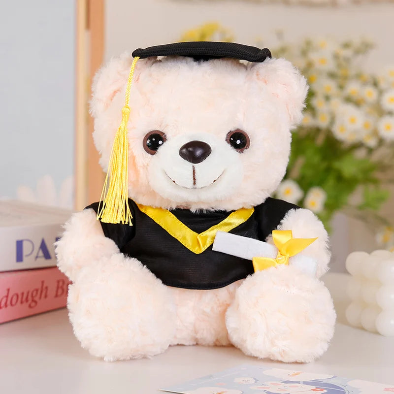 25cm Graduation Dr.Bear Plush Toy Cute Christmas Hat Teddy Bear Soft Doll Boys Girls Students Graduation Gift